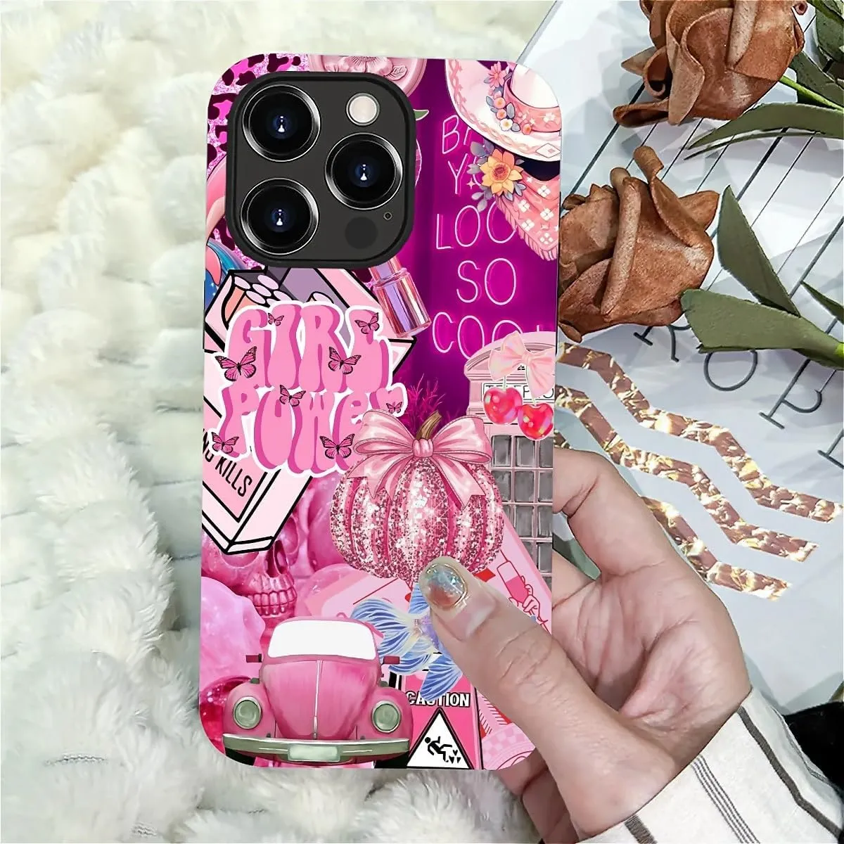 Case Compatible with iPhone 13 Pro,Pink Decorations-Dolphin Car Hybrid 2-Layer Hard Shell Silicone Double Protective Scratch-Resistant Shockproof Case for iPhone 13 Pro