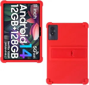 Case for DOOGEE U11/DOOGEE U11 Pro/Blackview Tab 90WiFi/Blackview Tab 90 WiFi/Blackview Tab 90 Tablet 11 inch, Soft Silicone Protective Cover with Adjustable Kickstand, Red