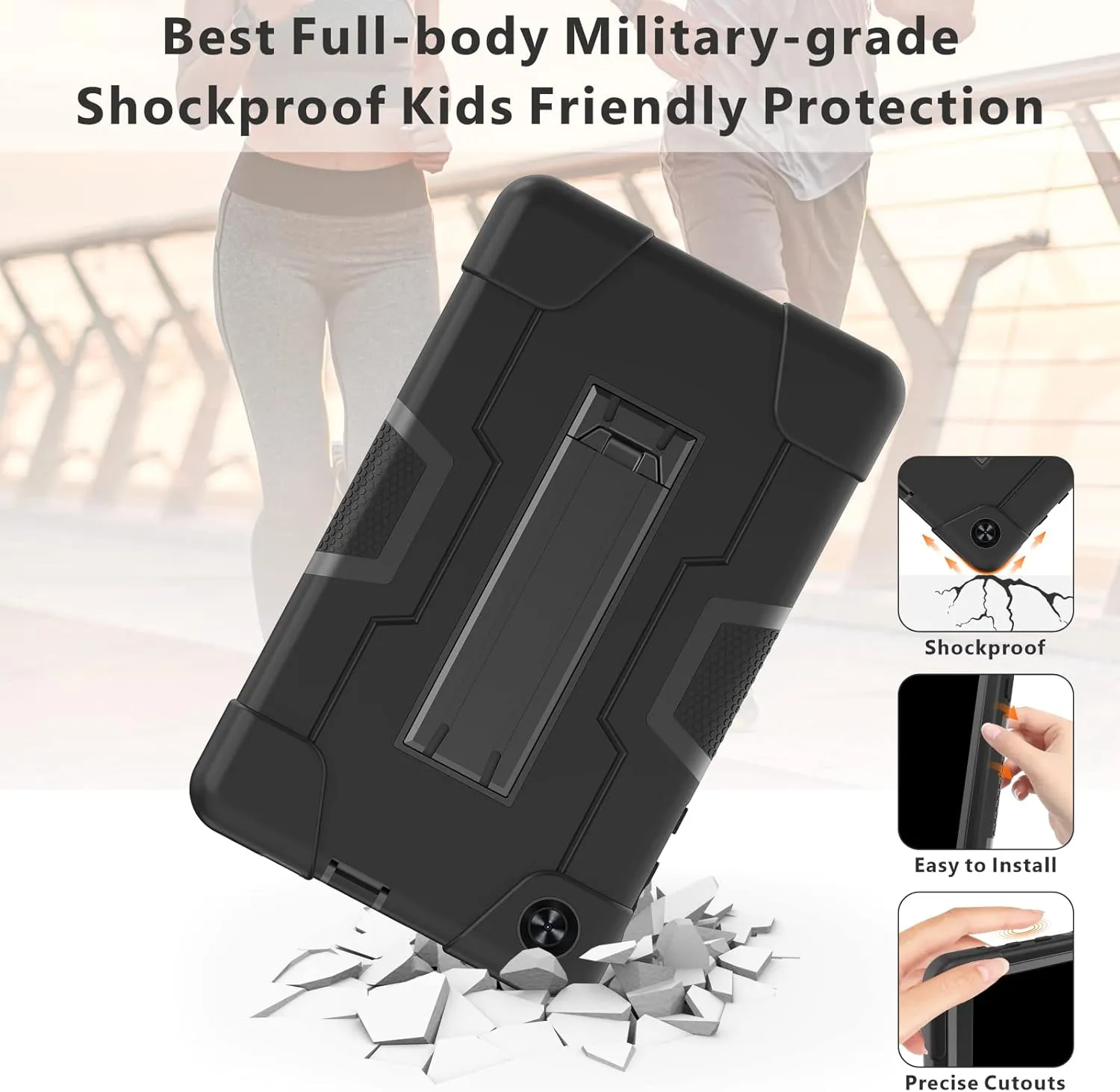 Case for for Alcatel Joy Tab 2 Tablet 8-inch 2020 Release (Model: 9032Z) - [Built-in Kickstand] Anti Slip Kids Friendly Shockproof Silicone Protective Cover (Black/Black)