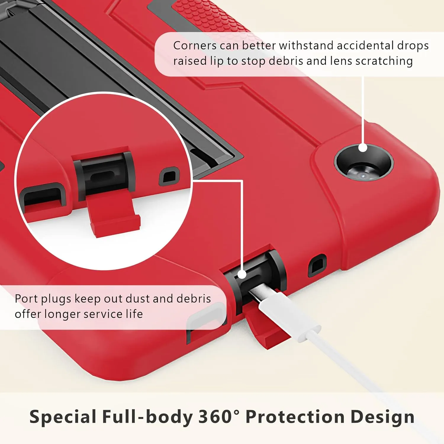 Case for for Alcatel Joy Tab 2 Tablet 8-inch 2020 Release (Model: 9032Z) - [Built-in Kickstand] Anti Slip Kids Friendly Shockproof Silicone Protective Cover (Red/Black)
