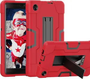 Case for for Alcatel Joy Tab 2 Tablet 8-inch 2020 Release (Model: 9032Z) - [Built-in Kickstand] Anti Slip Kids Friendly Shockproof Silicone Protective Cover (Red/Black)
