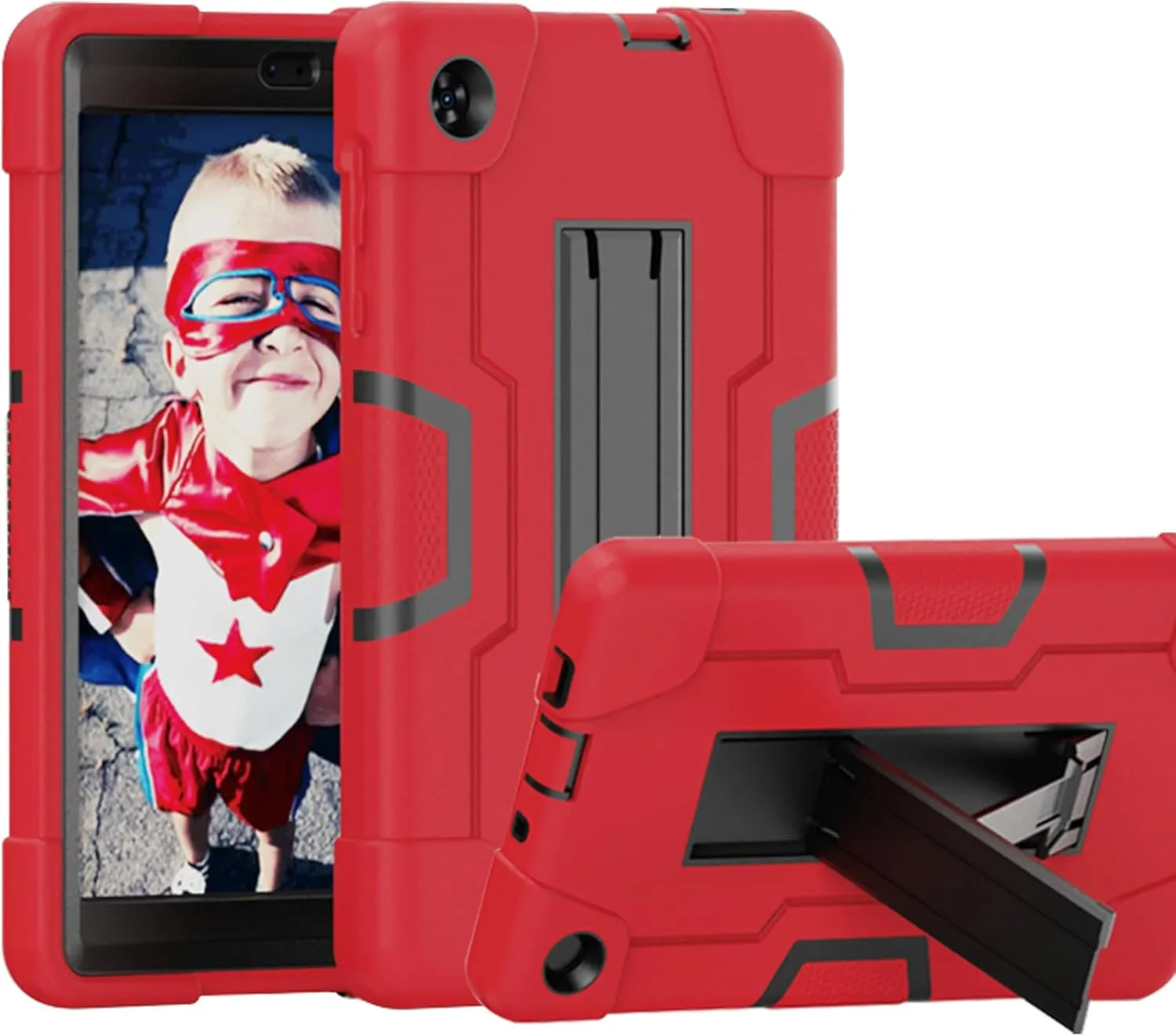 Case for for Alcatel Joy Tab 2 Tablet 8-inch 2020 Release (Model: 9032Z) - [Built-in Kickstand] Anti Slip Kids Friendly Shockproof Silicone Protective Cover (Red/Black)
