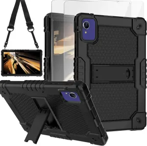 Case for Pritom Tab 10 Lite Tablet/TECLAST P26T/TECLAST P25T/Wetap M10 10.1 inch Tablet Shockproof Firendly Case Built in Kickstand Shoulder Strap with Screen Protector (Black/Black/2 PCS)