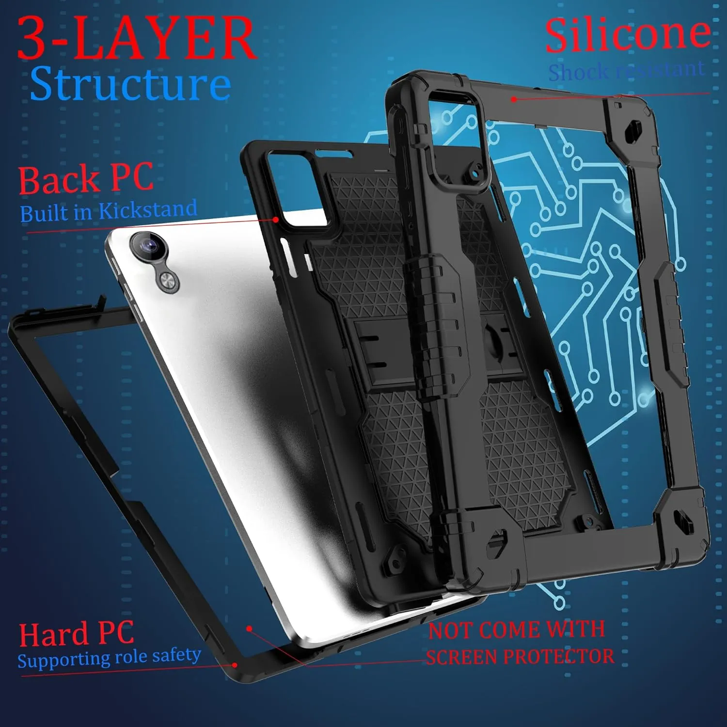 Case for Pritom Tab 10 Lite Tablet/TECLAST P26T/TECLAST P25T/Wetap M10 10.1 inch Tablet Shockproof Firendly Case Built in Kickstand Shoulder Strap with Screen Protector (Black/Black/2 PCS)
