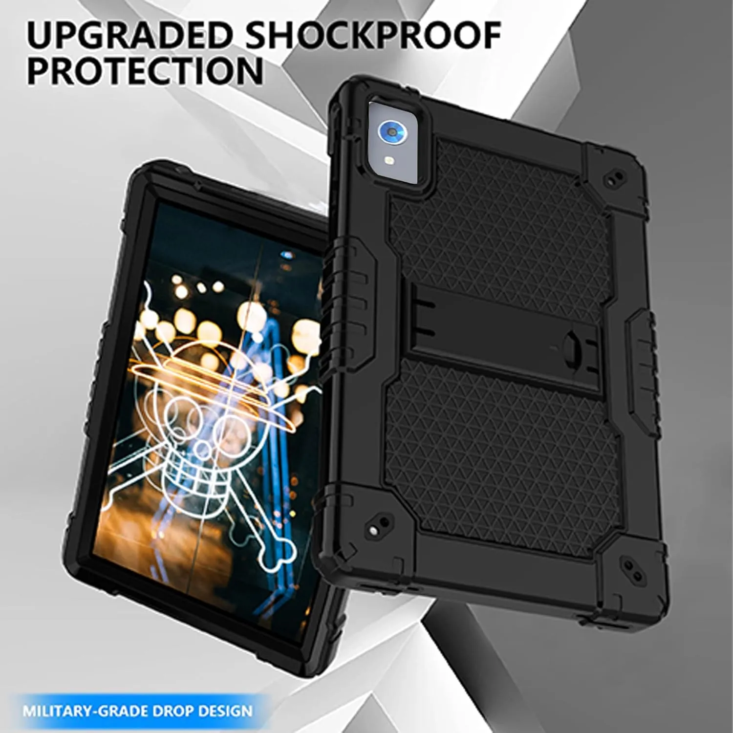 Case for Pritom Tab 10 Lite Tablet/TECLAST P26T/TECLAST P25T/Wetap M10 10.1 inch Tablet Shockproof Firendly Case Built in Kickstand Shoulder Strap with Screen Protector (Black/Black/2 PCS)