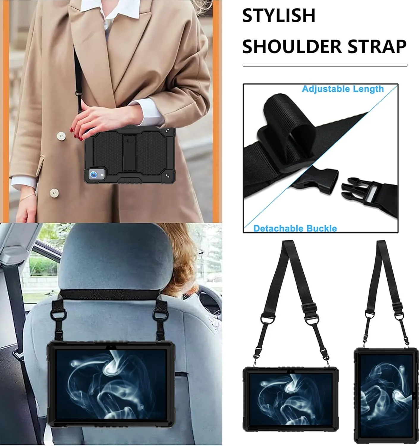 Case for Pritom Tab 10 Lite Tablet/TECLAST P26T/TECLAST P25T/Wetap M10 10.1 inch Tablet Shockproof Firendly Case Built in Kickstand Shoulder Strap with Screen Protector (Black/Black/2 PCS)