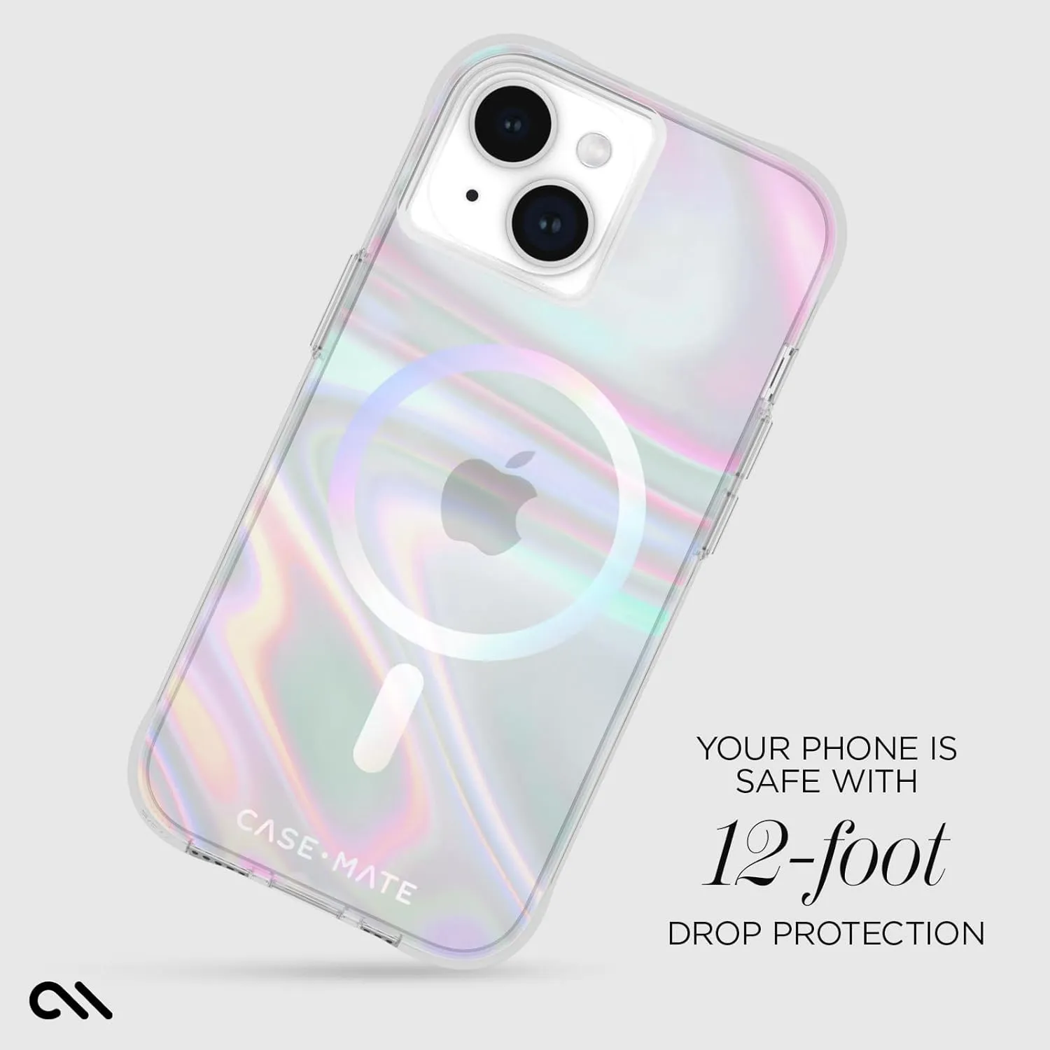 Case-Mate Soap Bubble iPhone 15 Case [12ft Drop Protection] [Compatible with MagSafe] Magnetic Cover for iPhone 15 6.1" - Iridescent Swirl Effect, Anti-Scratch, Shock Absorbing, Slim Fit - Iridescent