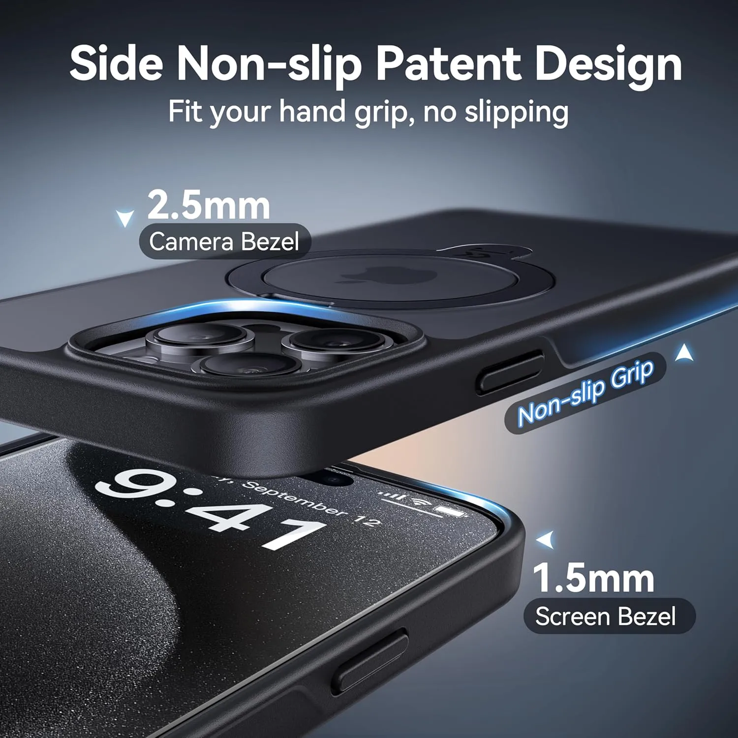 CASEKOO Patented 360° Spin Magnetic Stand for iPhone 15 Pro Case [Military Drop Protection] [Non-Slip Edge] [Compatible with MagSafe] Matte Shockproof Slim for iPhone 15 Pro Case 6.1'', Black