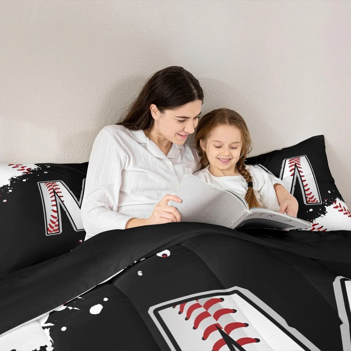 Castle Fairy Baseball Comforter Set with 2 Pillowcases,Initial Letter M Chic Fashion Super Soft Microfiber Bedding Set for Adults Teens,Ball Sports Games Competition Duvet Set for Room Decor,King