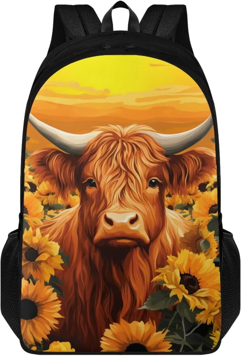 Cattle Kids Backpack Sunflower School Bag for Girls Boys Large Capacity Book Bag with Shoulder Strap Children Daypack for School Students Travelling Daypack Rucksack