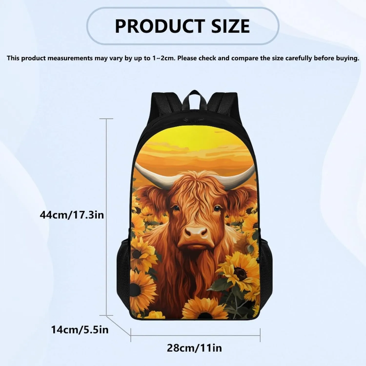 Cattle Kids Backpack Sunflower School Bag for Girls Boys Large Capacity Book Bag with Shoulder Strap Children Daypack for School Students Travelling Daypack Rucksack
