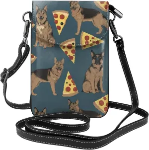 Cell Phone Riding Multifunctional German Shepherd Dog Pizza Art Carry Case Pouch - for 6 Inch Cell Phones with Removable Shoulder Strap, Security Pack Wristlet Cross Body Bag