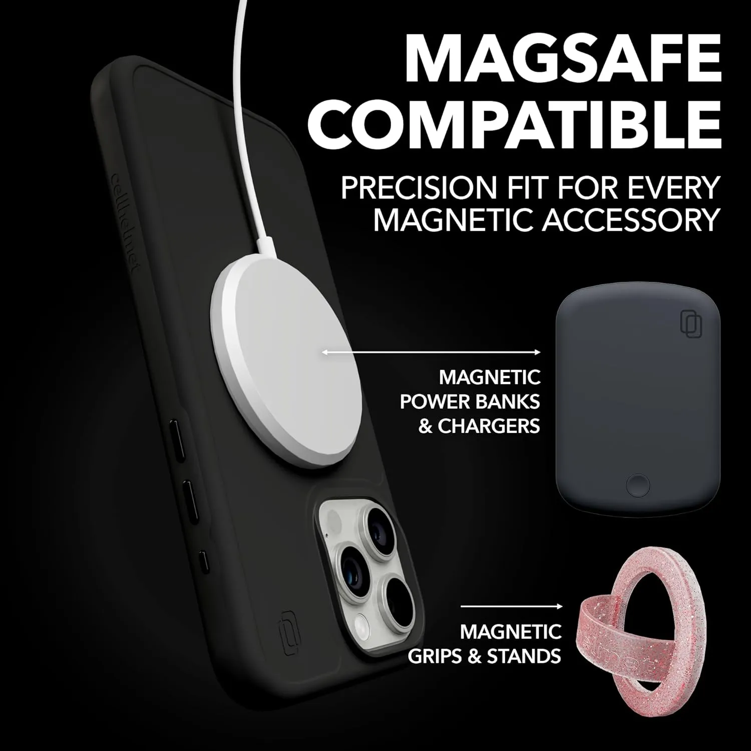 cellhelmet Fortitude Case for iPhone 15 | MagSafe Compatible | Dual-Layer Protection | Drop Test Certified | Shockproof Durable iPhone 15 Case | Bottoms Up in Onyx Black