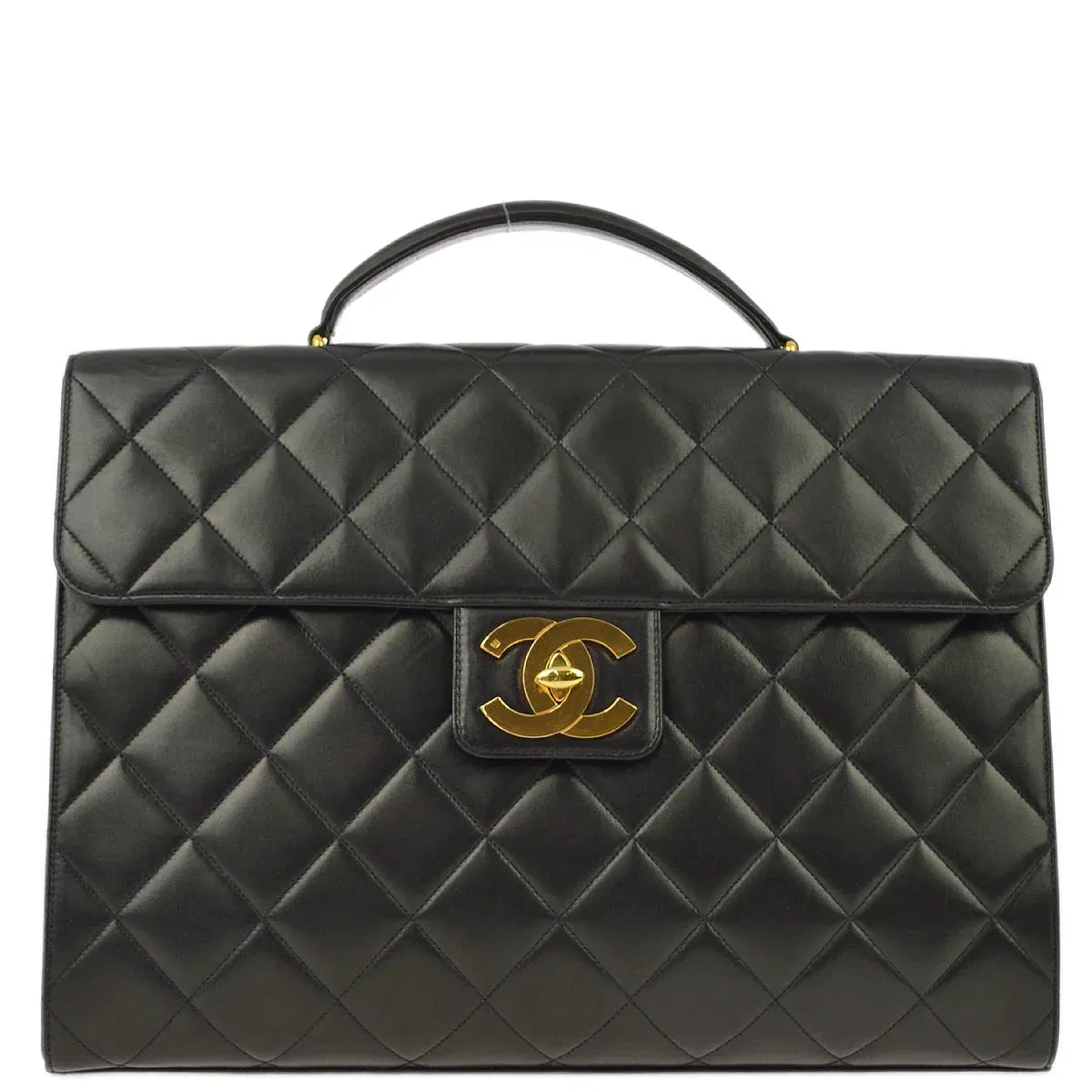 Chanel 1994-1996 Black Lambskin Briefcase Business Handbag