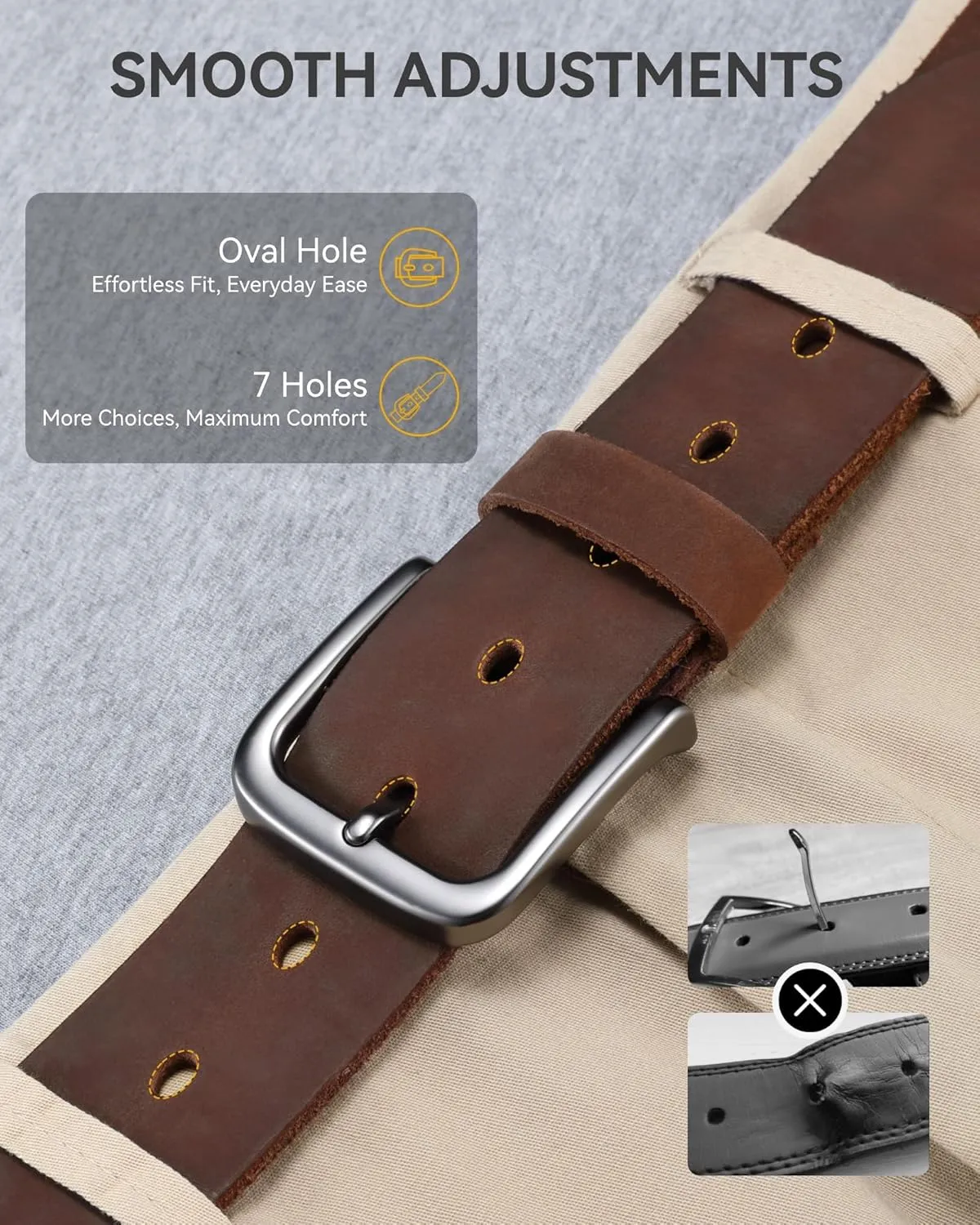 CHAOREN Leather Belt for Men, 38mm Mens Belts Casual, Handmade Full Grain Leather Belt for Jeans