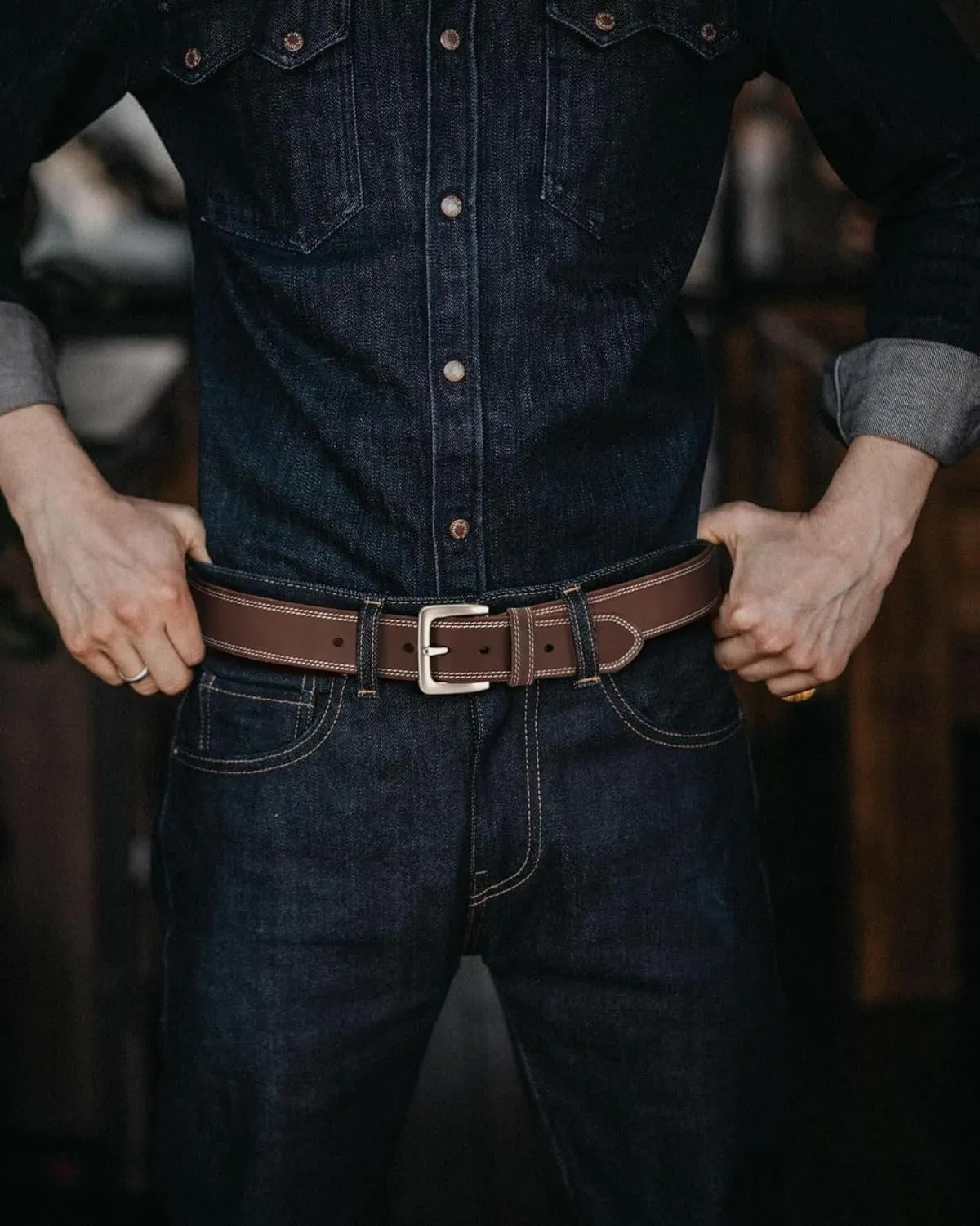 CHAOREN Leather Belt for Men, 38mm Mens Belts Casual, Handmade Full Grain Leather Belt for Jeans