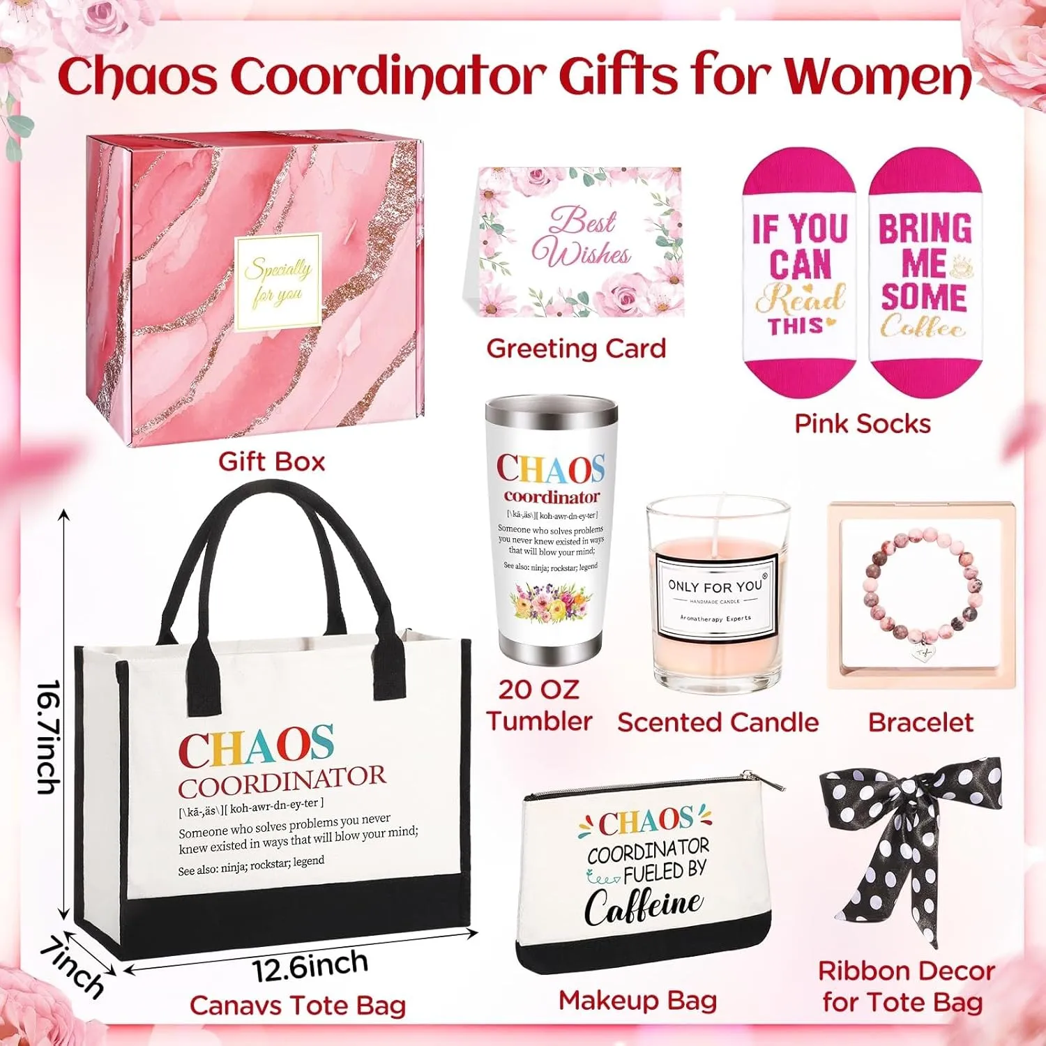 Chaos Coordinator Gifts for Women Coworkers Thank You Gifts for Women Coworker Boss Lady Manager Teacher Nurse Appreciation Gift Basket Set Mothers Day Gift with Canvas Tote Bag