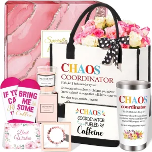 Chaos Coordinator Gifts for Women Coworkers Thank You Gifts for Women Coworker Boss Lady Manager Teacher Nurse Appreciation Gift Basket Set Mothers Day Gift with Canvas Tote Bag