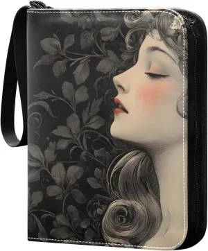 Charming Woman Card Binder 4 Pocket Trading Card Album Fits 400 Sports/Game Cards, PU Cover 3 Ring Card Collection with 50 Removable Sleeves