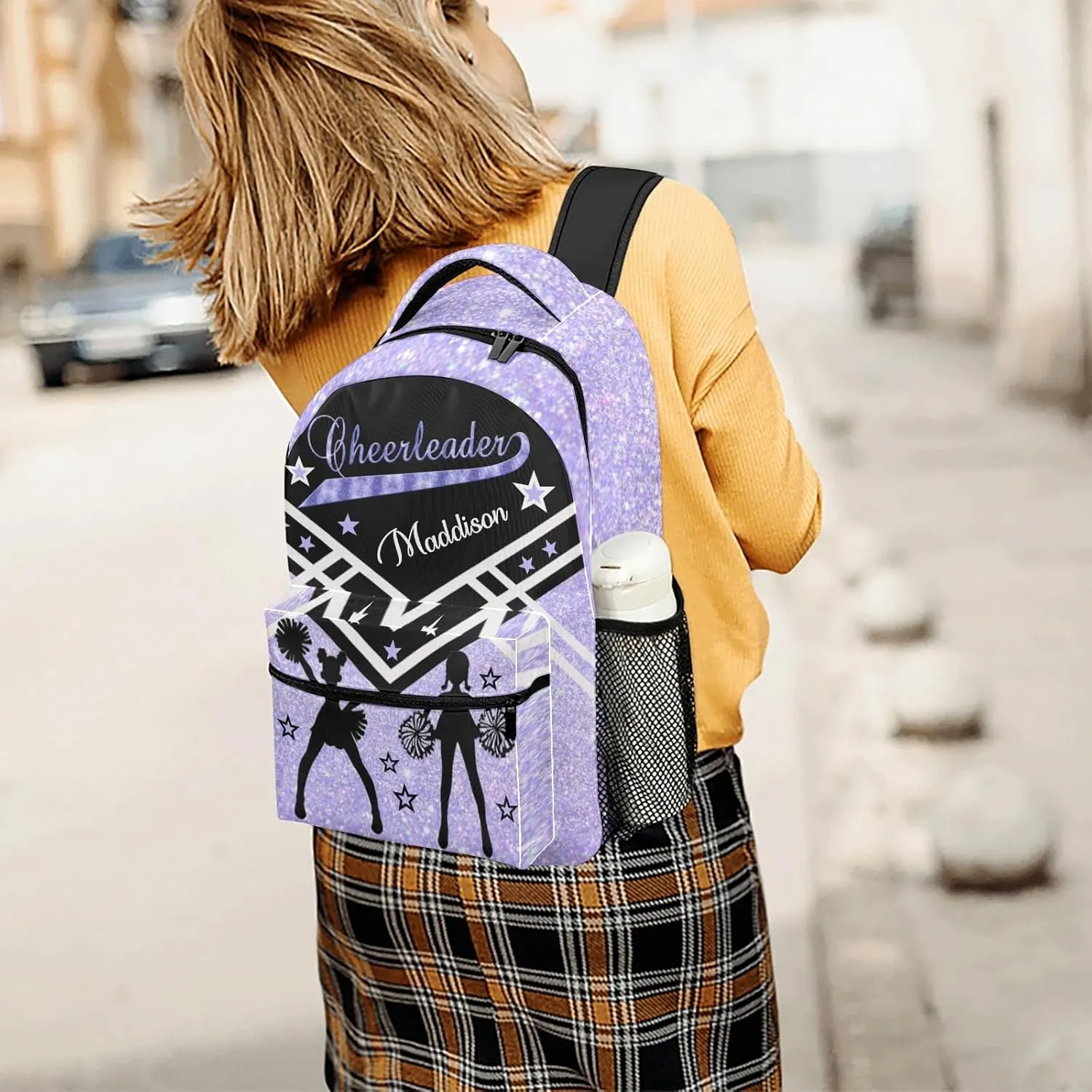 Cheerleader Lavender Cheer Personalized School Backpack for Kid-Boy/Girl Primary Daypack Travel Bookbag, Option 10, K10255