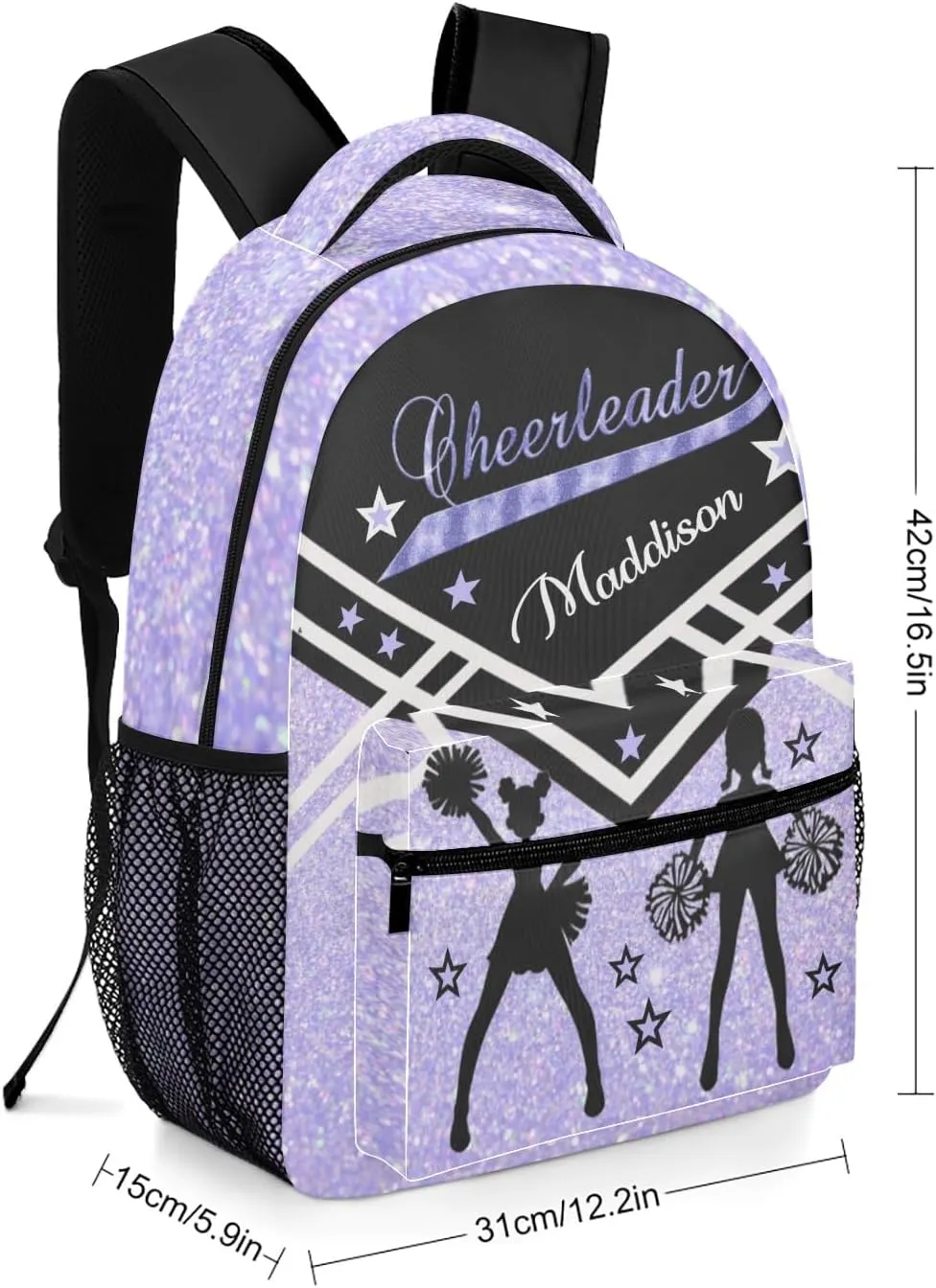 Cheerleader Lavender Cheer Personalized School Backpack for Kid-Boy/Girl Primary Daypack Travel Bookbag, Option 10, K10255