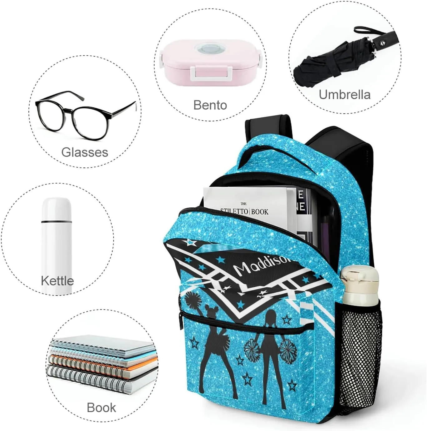 Cheerleader Sky Blue Cheer Personalized School Backpack for Kid-Boy/Girl Primary Daypack Travel Bookbag
