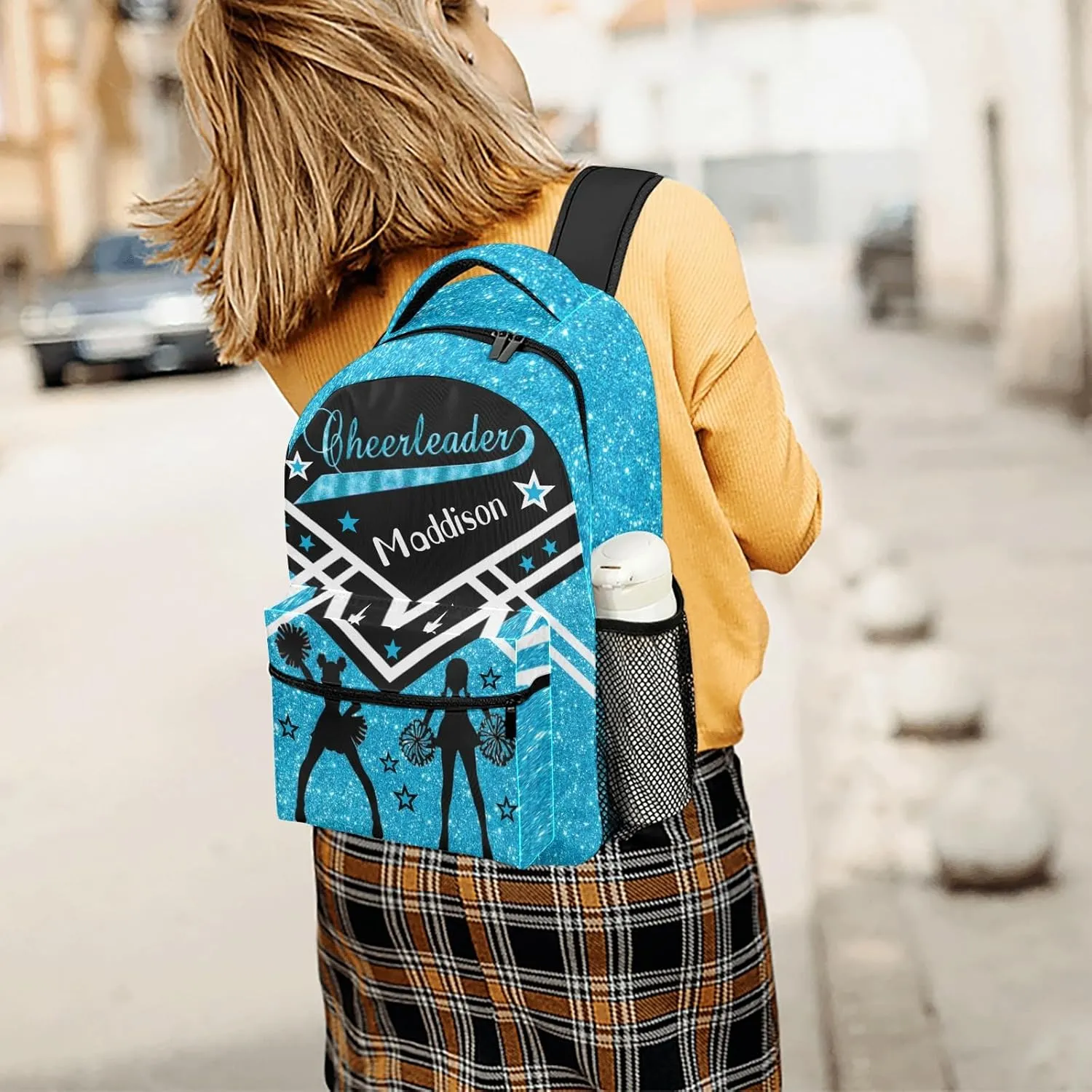 Cheerleader Sky Blue Cheer Personalized School Backpack for Kid-Boy/Girl Primary Daypack Travel Bookbag