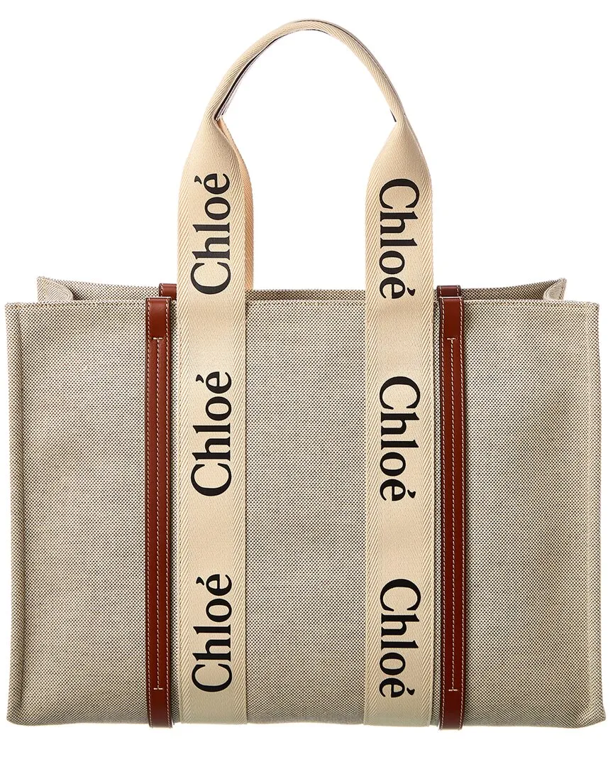 Chloe Woody Large Canvas & Leather Tote
