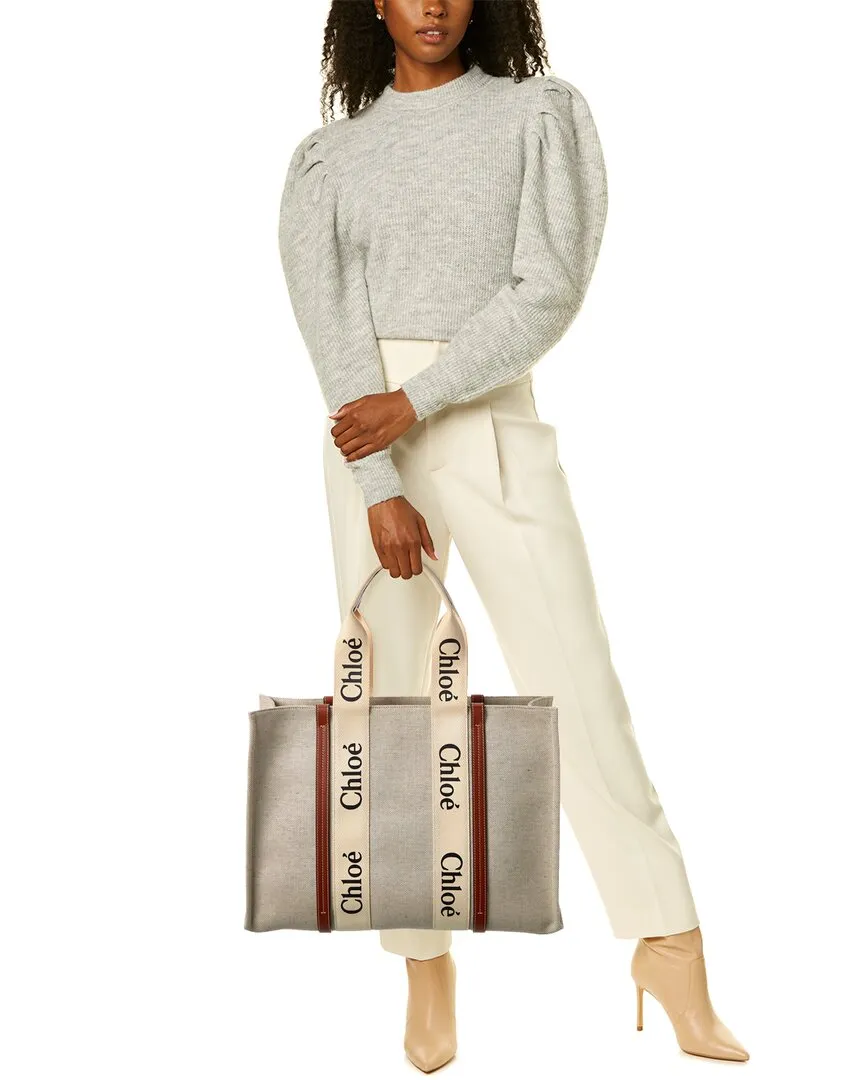 Chloe Woody Large Canvas & Leather Tote
