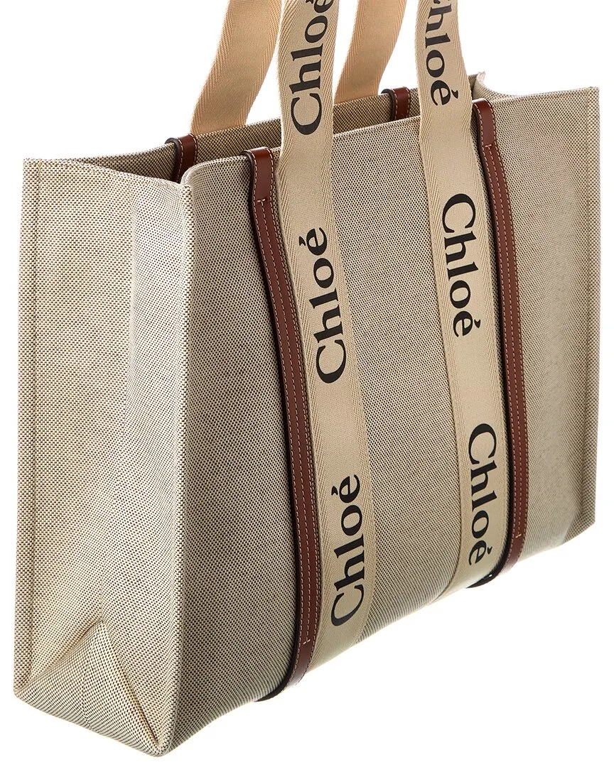 Chloe Woody Large Canvas & Leather Tote