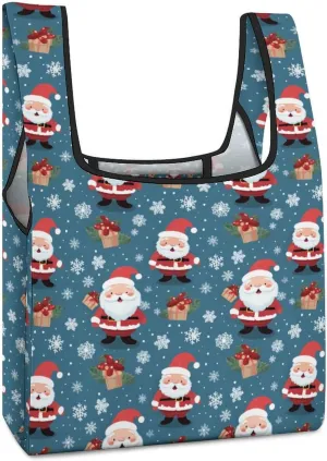 Christmas Santa Gift Novelty Reusable Grocery Bag Fold-able Shopping Bags Washable Tote Lightweight Storage Pouch with Handle