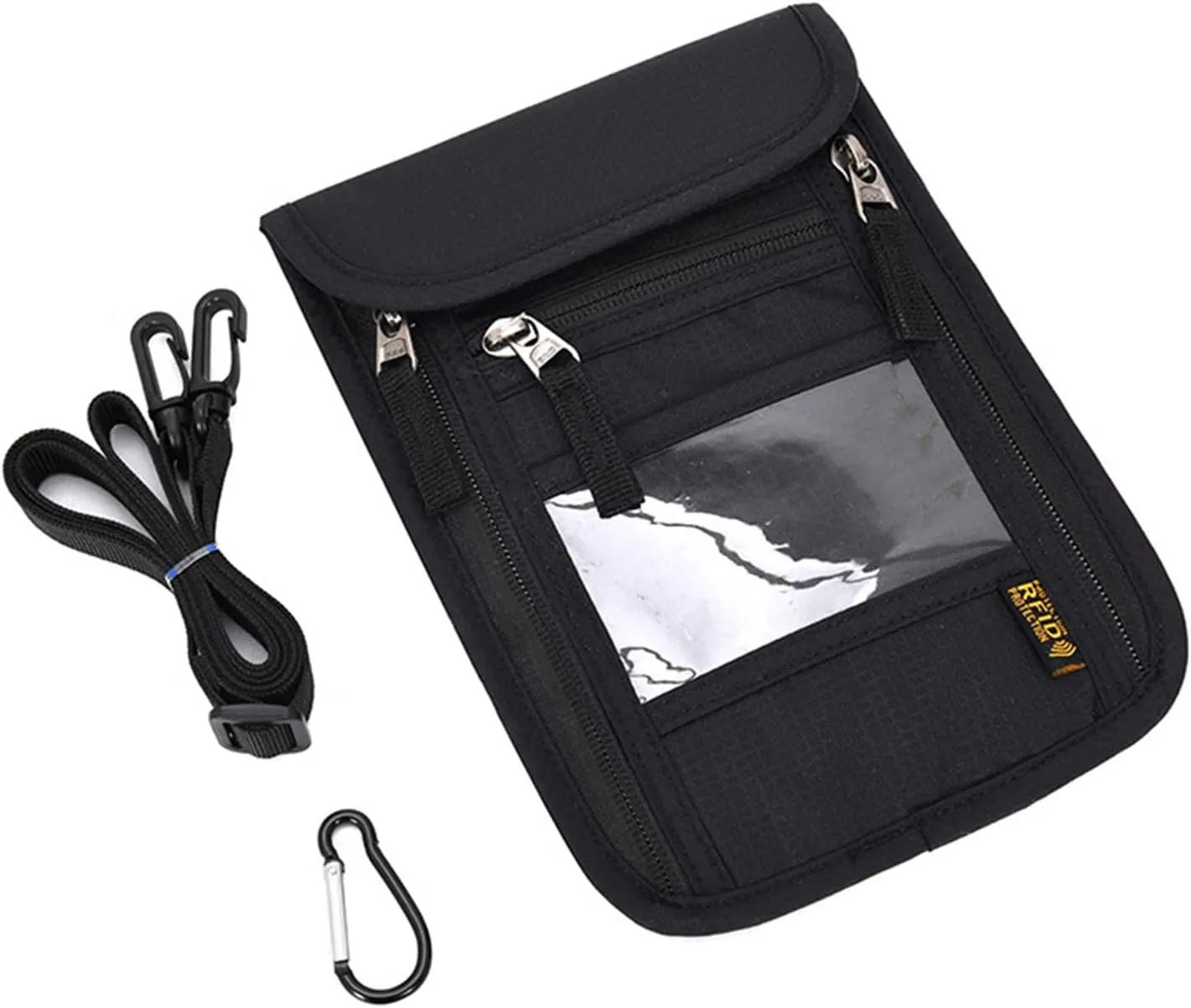 CLAPE Waterproof RFID Blocking Travel Neck Wallet ID Card Organizer Pouch Passport Bag Adjustable Neck Lanyard Unisex Tear-Resistant Cell Phone Purse