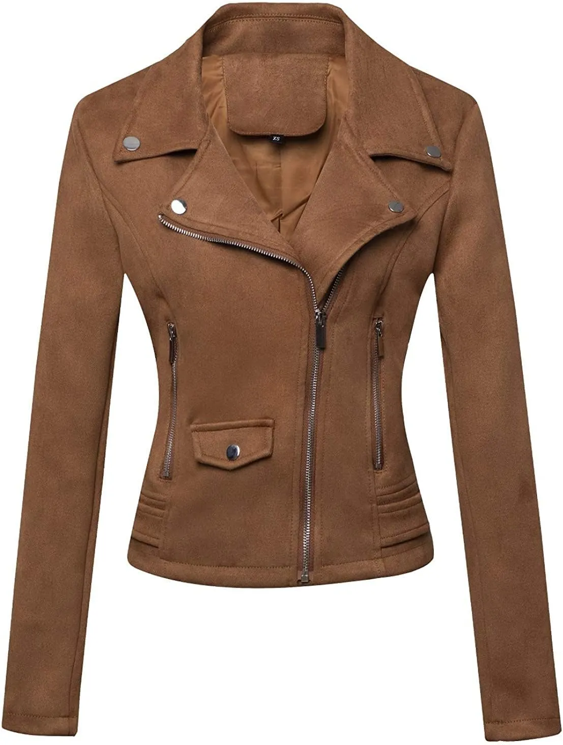 Classic Women's Genuine Lambskin 100% Suede Leather Jacket Biker Designer Brown WSK006