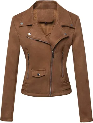 Classic Women's Genuine Lambskin 100% Suede Leather Jacket Biker Designer Brown WSK006