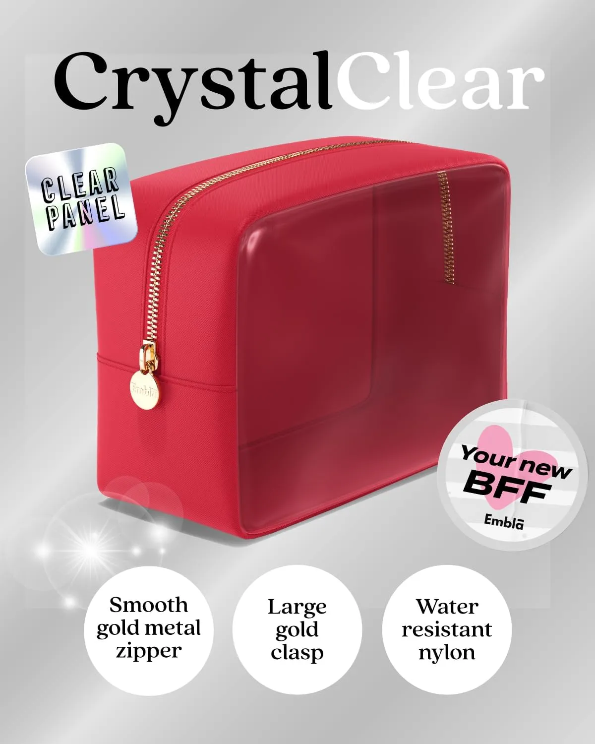 Clear Cosmetic Bags Set of 3, Mini Small Large Makeup Bags For Women Clear Pouch Cosmetics Cases Zipper Cute Pouches Make Up Travel Toiletry Essentials Preppy Purse Organizer Makeup Cases, Ruby