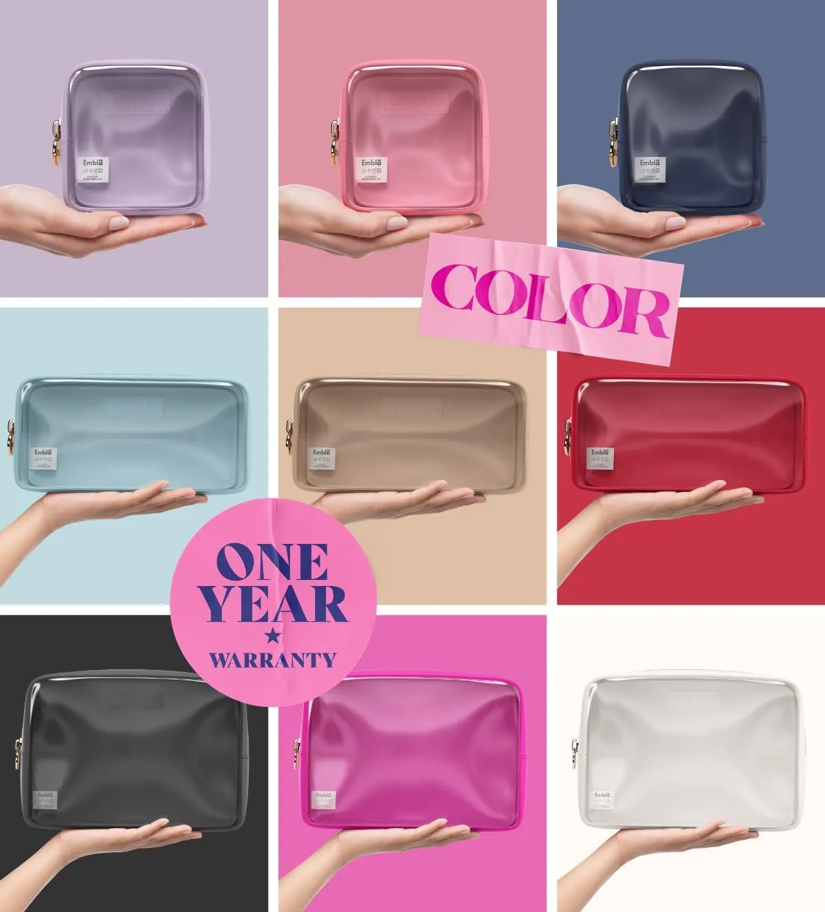 Clear Cosmetic Bags Set of 3, Mini Small Large Makeup Bags For Women Clear Pouch Cosmetics Cases Zipper Cute Pouches Make Up Travel Toiletry Essentials Preppy Purse Organizer Makeup Cases, Ruby