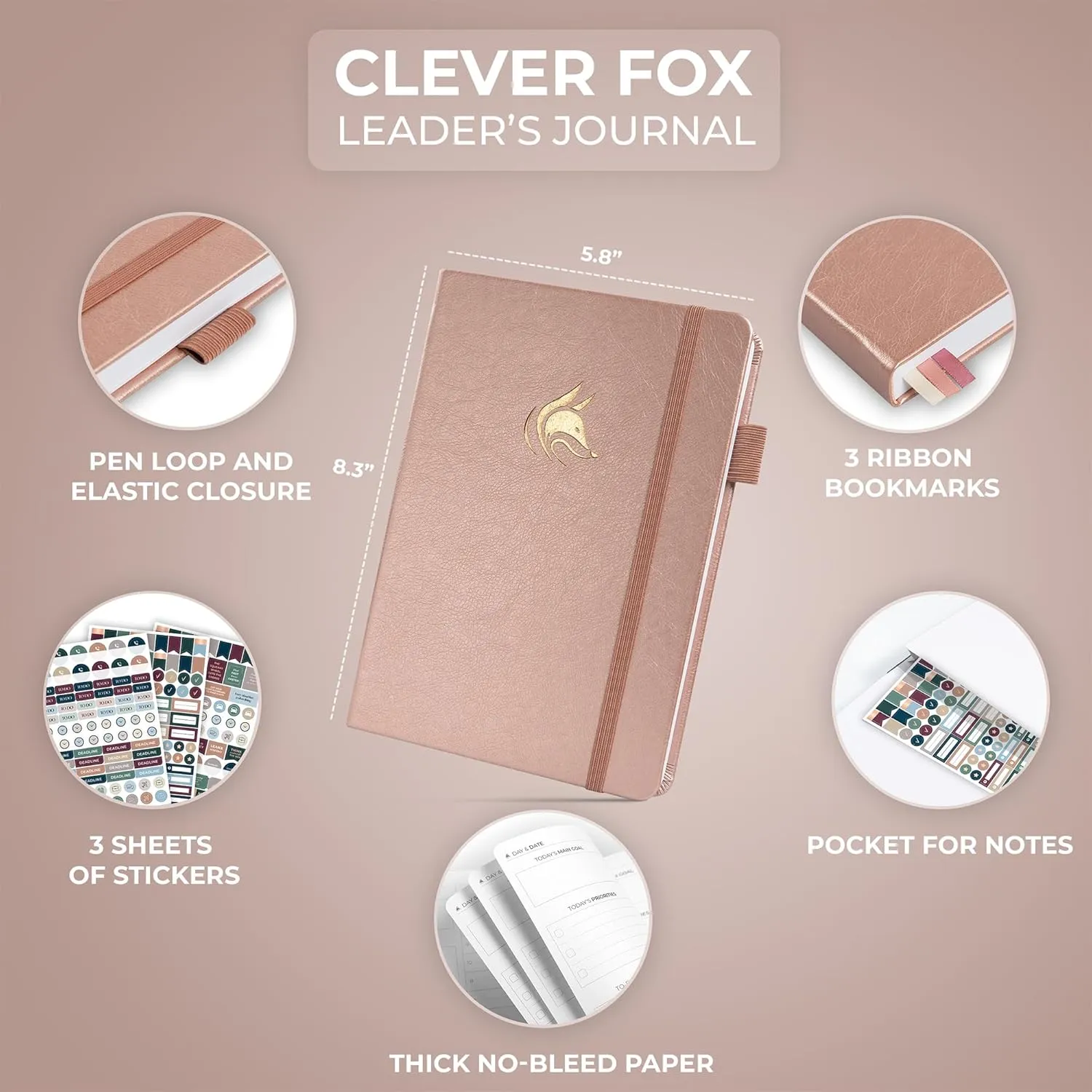 Clever Fox Leader’s Journal – Professional Leadership Gift for Boss, Mentor & Manager – Business Leader Notebook for Men & Women (Rose Gold)
