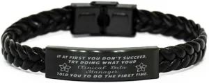 Clinical Data Manager Braided Leather Bracelet, If at first you don't succeed, try doing what your athletic trainer told you to do the first time., Laser Engraved, Stainless Steel Wristband