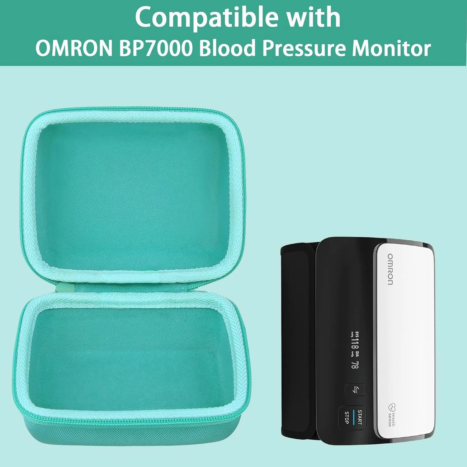 co2CREA Hard Case Replacement for OMRON Evolv Bluetooth Wireless Upper Arm Blood Pressure Monitor BP7000 HEM-7600T-BK (Mint Green Case)