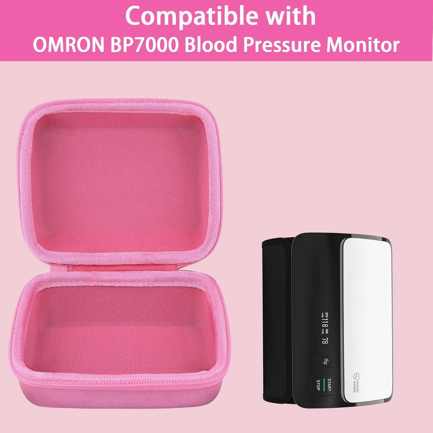 co2CREA Hard Case Replacement for OMRON Evolv Bluetooth Wireless Upper Arm Blood Pressure Monitor BP7000 HEM-7600T-BK (Pink Case)