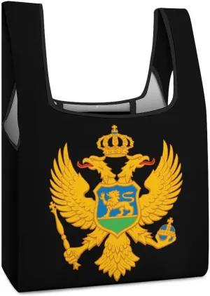 Coat of Arms of Montenegro Novelty Reusable Grocery Bag Fold-able Shopping Bags Washable Tote Lightweight Storage Pouch with Handle