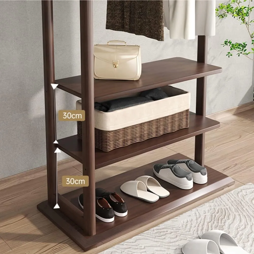 Coat rack, coat tree, sturdy clothes rail, metal wardrobe with 3 levels, shoe rack, storage racks for clothes, shoes, hats, bags, coat stand, freestanding