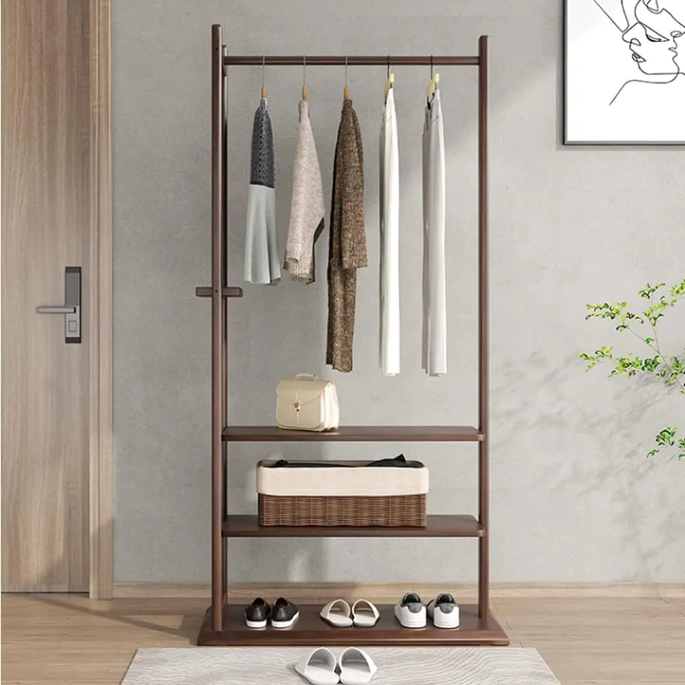 Coat rack, coat tree, sturdy clothes rail, metal wardrobe with 3 levels, shoe rack, storage racks for clothes, shoes, hats, bags, coat stand, freestanding