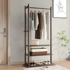 Coat rack, coat tree, sturdy clothes rail, metal wardrobe with 3 levels, shoe rack, storage racks for clothes, shoes, hats, bags, coat stand, freestanding