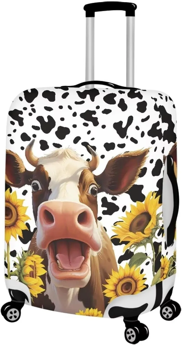 Coloranimal Black and White Cow Luggage Covers with Cow Sunflower Travel Luggage Covers Fits 18/24/28/32 Inch Luggage Suitcase Covers Elastic Washable Suitcase Protector Baggage Cover L
