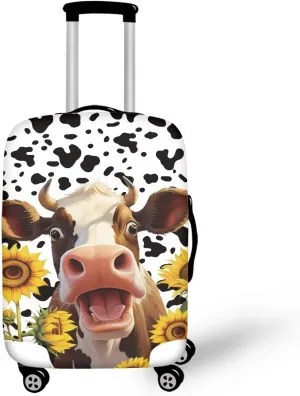 Coloranimal Black and White Cow Luggage Covers with Cow Sunflower Travel Luggage Covers Fits 18/24/28/32 Inch Luggage Suitcase Covers Elastic Washable Suitcase Protector Baggage Cover L