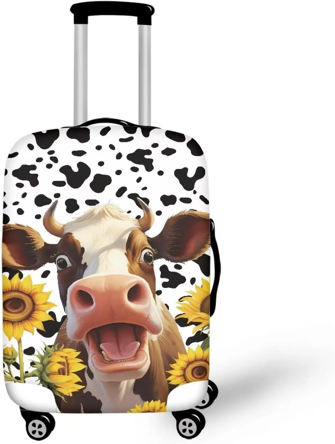 Coloranimal Black and White Cow Luggage Covers with Cow Sunflower Travel Luggage Covers Fits 18/24/28/32 Inch Luggage Suitcase Covers Elastic Washable Suitcase Protector Baggage Cover L
