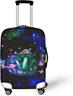 Coloranimal Cottagecore Vintage Trippy Mushroom Travel Luggage Covers Elastic Baggage Protector Luggage Cover Protector Elastic Spandex Travel Suitcase Accessories Fits 25-28" Suitcase L