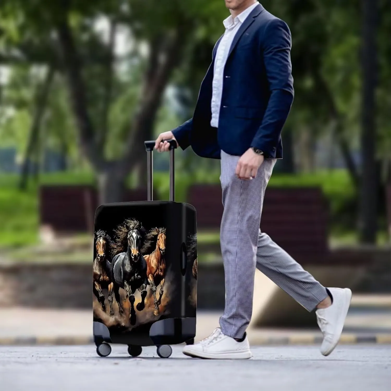 Coloranimal Luggage Covers Protector Travel Luggage Covers Elastic Suitcase Covers for Women & Men Fits 25-28 Inch Luggage Washable Suitcase Protective Baggage Cover,Black Horse L