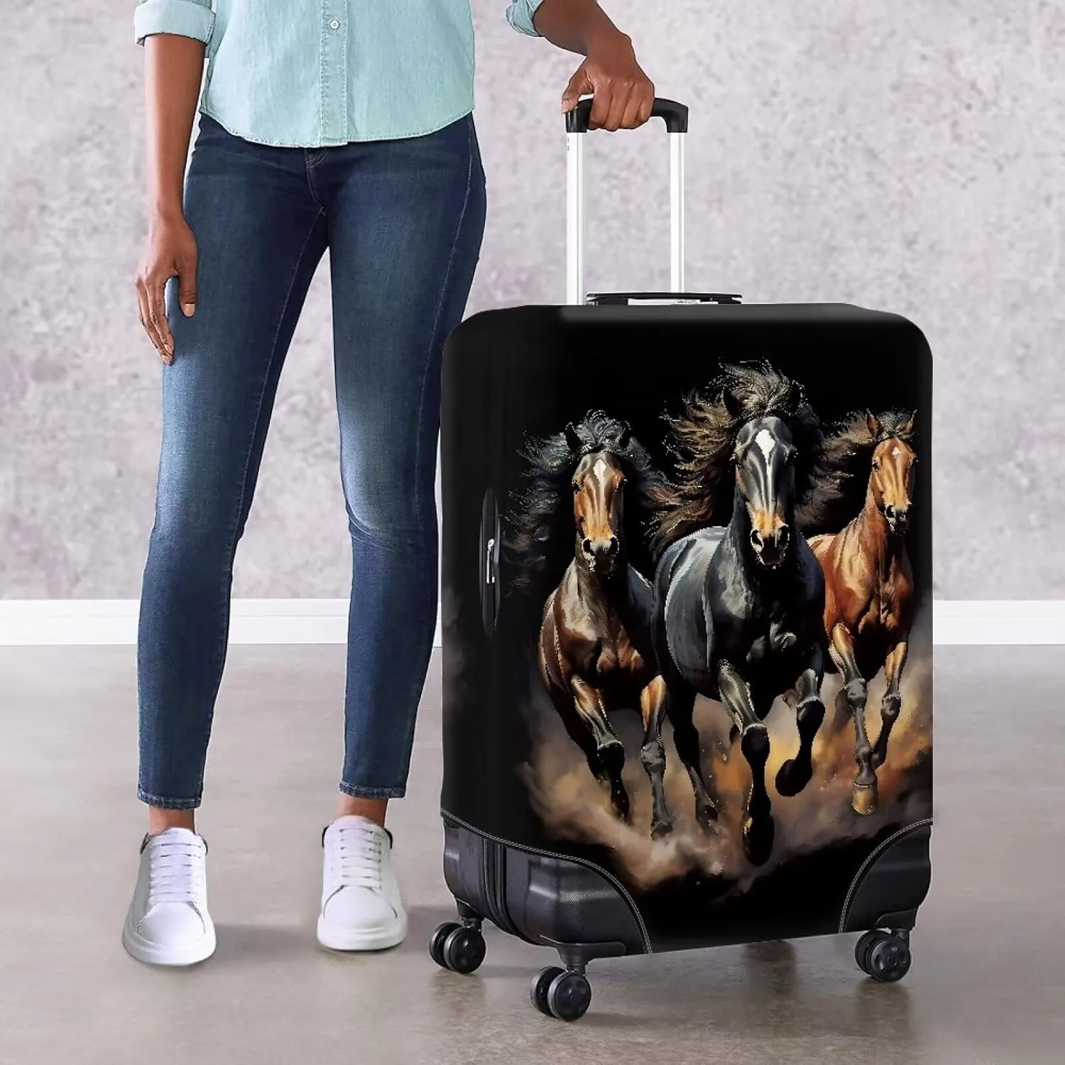 Coloranimal Luggage Covers Protector Travel Luggage Covers Elastic Suitcase Covers for Women & Men Fits 25-28 Inch Luggage Washable Suitcase Protective Baggage Cover,Black Horse L